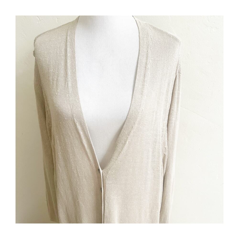 J.Jill Longline Cardigan Women 4X Tan Knit Linen Blend V-Neck Button Front Boho - Picture 4 of 10